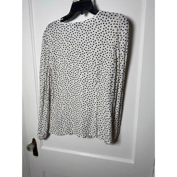 Talbots White Navy Polka Dot V-neck Button Down Blouse Top Size 12 Workwear - Picture 7 of 7